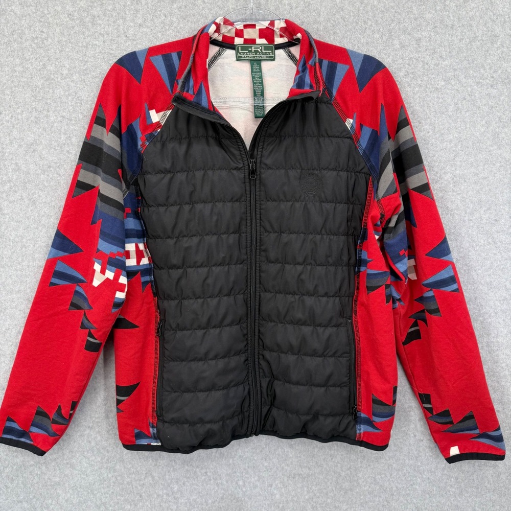 Lauren Ralph Lauren Active Women XL Red Aztec Pattern Quilted Mixed Media Jacket